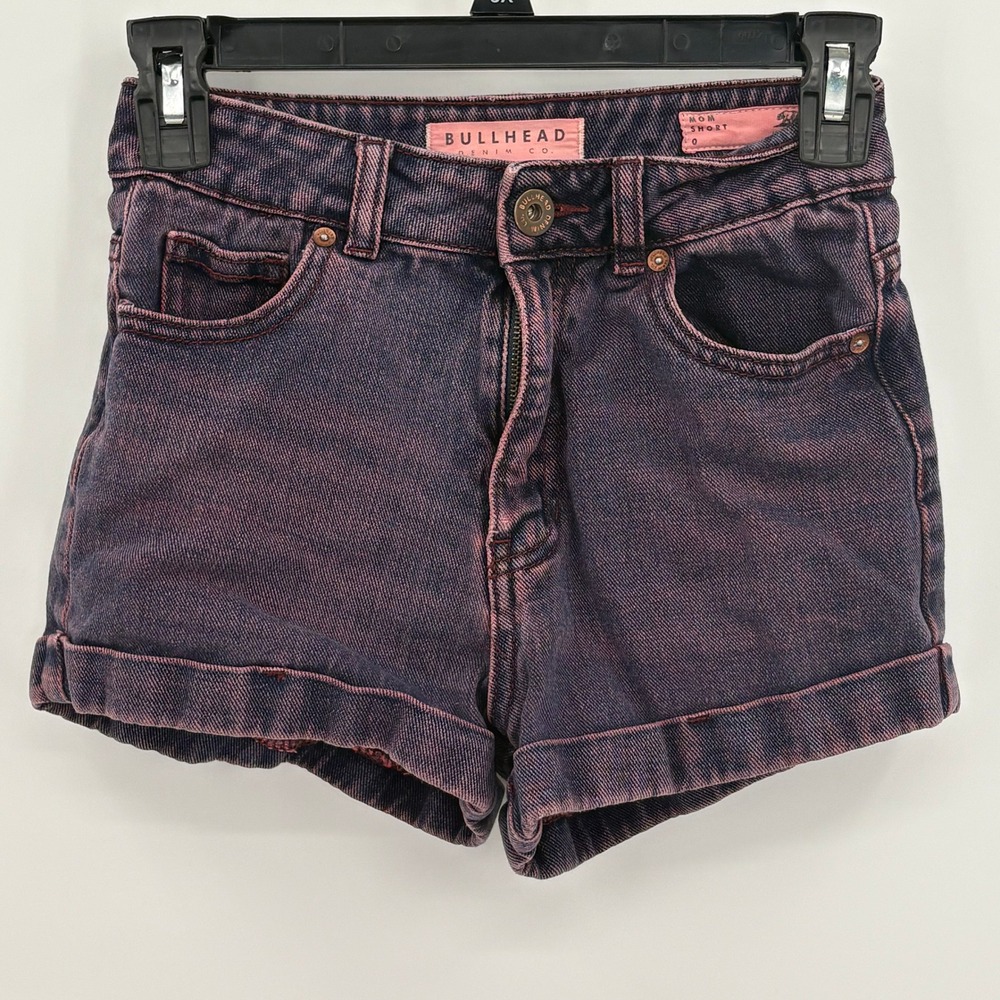 Bullhead Denim Purple Pink Acid Wash Mom Shorts High Rise Size 0 Cuffed Cotton